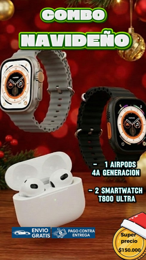 Combo Parce (x2) Smartwatch T800 Ultra + AirPods 4ª Generación