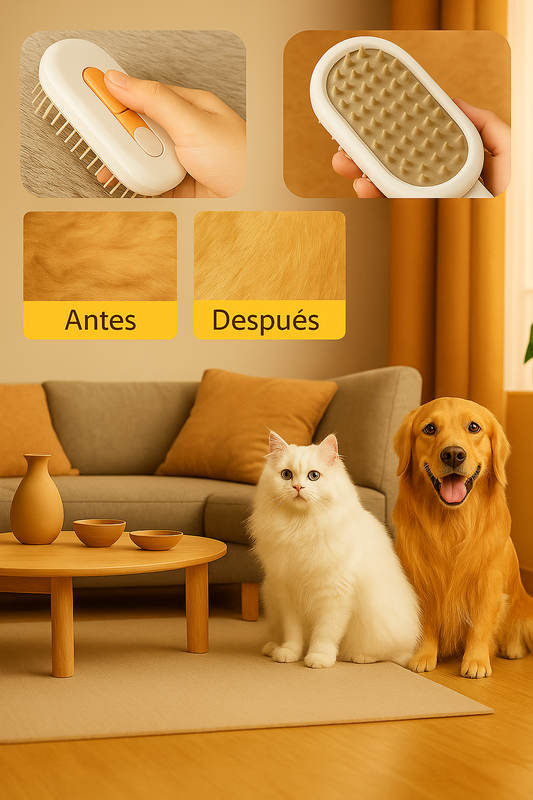 Cepillo para Mascotas con Rociador de Agua y Masajeador 🙀🐶